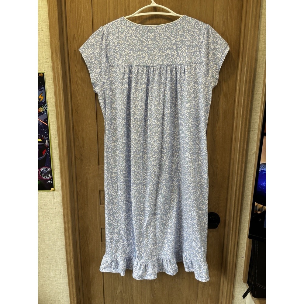 Eileen West Floral Waltz Nightgown Lace Trim Short Sleeve Size S Blue White - Picture 7 of 7